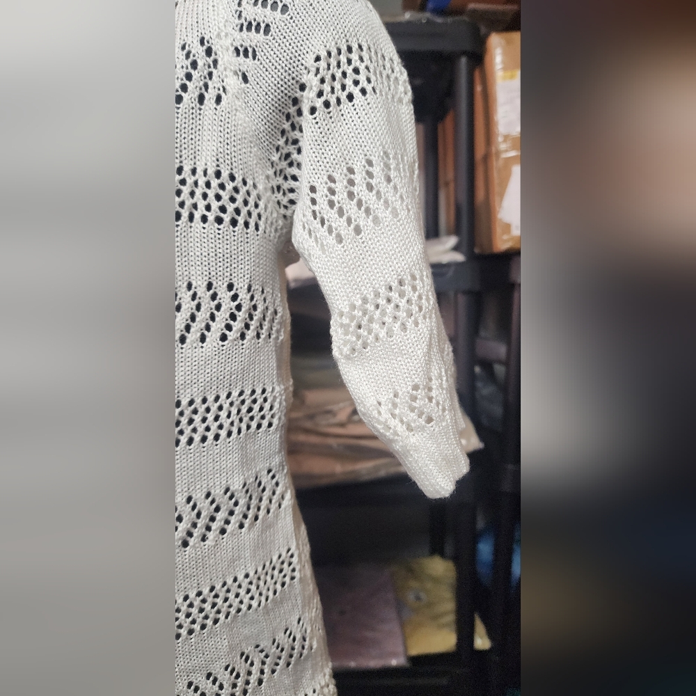 White Open-Weave Cardigan Sweater - Picture 3 of 8